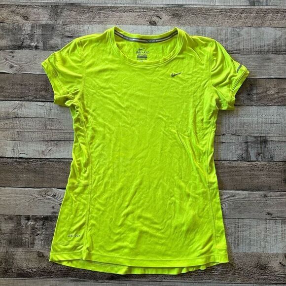Nike Dri-Fit Swoosh Neon Green Cycling Running Gym Tshirt | Size Small - Picture 1 of 6